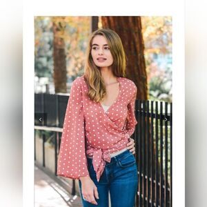 TD collections polkadot kimono wrap top, long sleeve long wrap around tie sz M
